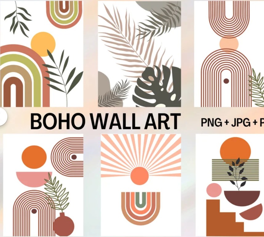 Boho decor set, boho wall decor, boho print set, terracotta neutral prints