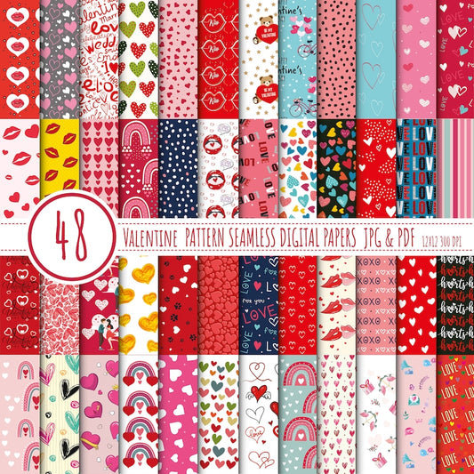 Valentine digital paper, valentine's day scrapbook papers, hearts wallpaper, heart background