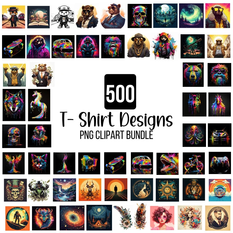 500 T Shirt Design Bundle, Colorful Tshirt Designs, T Shirt Sublimation Bundle