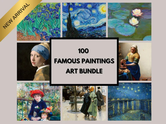 100 Famous Painting Masterpieces Bundle | Digital Print | Printable Wall Art